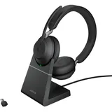 JABRA Evolve2 65 Wireless PC Headset with Charging Stand – Noise Cancelling UC Certified Stereo Headphones With Long-Lasting Battery – USB-C Bluetooth Adapter – Black