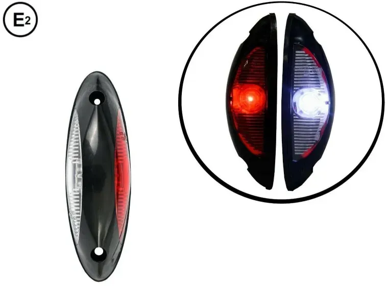 Universelle LED-Seitenbegrenzungsleuchte rot-weiß mit flacher Basis zur vertikalen Montage für Transporter, Anhänger, Lkw, Wohnw