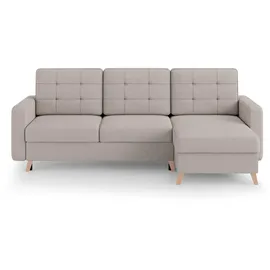 beautysofa Ecksofa VINCI mit Schlaffunktion und Bettkasten, Cappuccino Velo 624, Uniwersalle Ottomane - Creme