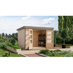 Gartenhaus KARIBU "Jupiter 4 A", naturbelassen, graualuminium, ohne Fußboden, Holz, Stahl, Gartenhäuser, in verschiedenen Farben