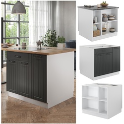 Vicco Kücheninsel Küchenblock Einbauküche Fame-Line Landhaus Weiß Dunkelgrau 90 cm Küchen Schränke Apothekerunterschrank Schubunterschrank Regalinselunterschrank Softclose-Scharnier Küchenmöbel