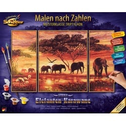 Schipper Malen nach Zahlen Meisterklasse Triptychon - Elefanten Karawane, Made in Germany bunt