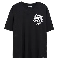 Sixth June Herren Mesh-Shirt Rundhals-Shirt mit Gothic-Logoaufdruck T-Shirt 22717 Schwarz - S