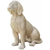 Loberon Deko-Hund Albinor - Realistische Gestaltung - Dekoratives Highlight - Wetterfest - Tierfigur - Gartendekoration- Outdoor - Polyresin, antikweiß