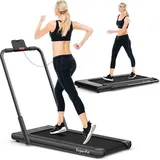 Goplus 2 in 1 Klappbares Laufband, kompaktes Laufmaschine mit 1-12 KM/H Geschwindigkeit, mit Fernbedienung oder App, Led-anzeige & Bluetooth für Büro & Zuhause, bis 120 kg belastbar