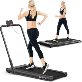 Goplus 2 in 1 Klappbares Laufband, kompaktes Laufmaschine mit 1-12 KM/H Geschwindigkeit, mit Fernbedienung oder App, Led-anzeige & Bluetooth für Büro & Zuhause, bis 120 kg belastbar