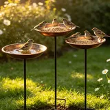 FUFRE Vogeltränke Stehend Metall Gartenstecker, Rost Vogelbad Garten Stehend Gartendeko für Draußen Wetterfest, Vogeltränke Gartenstecker Futterstation Bienentränke Wassertränke für Vögel (3 Stück)