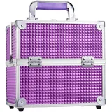 Frenessa Make-up-Box, Kosmetikkoffer, Schmuck-Organizer, Schmink-Aufbewahrungsbox, Schönheits-Zugkoffer, abschließbar, mit Schlüsseln, violett