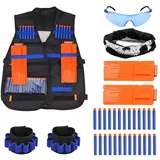 TIMESETL 37Stück Taktische Weste Jacke Set für Kinder, Nerf N-Strike Elite Set, Nerf Weste, Nerf Zubehör Set mit 30er Darts + 2er Schnellladeclips + 1 Nerf Brille + 1 Maske + 2 Armbänder