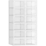 SONGMICS Schuhboxen, 12er Set, Schuh-Organizer aus Kunststoff, faltbar und stapelbar, für Schuhe bis Größe 44, transparent-weiß LSP12SWT