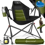 Kesser KESSER® Campingstuhl faltbar bis 160 kg Angelstuhl Faltstuhl Klappstuhl Gepolstert mit Armlehnen Campinglicht und Getränkehalter + Tasche mit hoher Rückenlehne Strandstuhl mit Wippfunktion