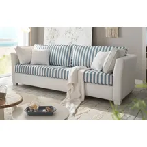 furn.design Sofa creme und blau Landhaus Couch 2,5-Sitzer Loungesofa 200 cm mit Kissen Hooge