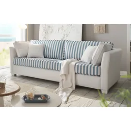 furn.design Sofa creme und blau Landhaus Couch 2,5-Sitzer Loungesofa 200 cm mit Kissen Hooge