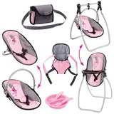 Bayer Design 63694AB Puppenzubehör, Puppenhochstuhl, Puppentrage, Tasche, grau