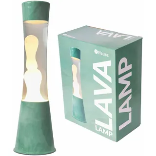 Fisura - Lavalampe Jade. jadegrüner Sockel, transparente Flüssigkeit und weiße Lava. Lavalampe mit Ersatzbirne. Maße: 11 x 11 x 39,5 Zentimeter