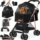 Lovpet LOVPET® Hundewagen 2in1 Hundebuggy Hundebox Transporttasche Faltbar klappbar bis 20 kg Haustiere Buggy mit Netzfenstern & Regenschutzabdeckung Jogger Katzenbuggy für kleine Hunde Katzen