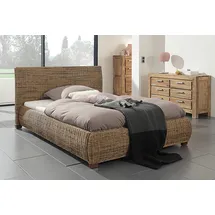 Wolf Möbel Rattanbett "Round" 160x200cm Rattan Holz Doppelbett Bettgestell Bett