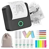 HUIJUTCHEN Mini Drucker, Wireless Bluetooth Fotodrucker Tragbarer Thermodrucker Smartphone Taschendrucker Kompatibel mit Android & iOS mit 10 Rollen Papier für Studium Notizen Fotos (Schwarz)