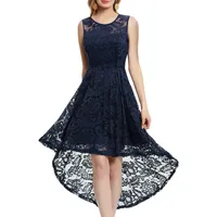 MuaDress 6006 Elegante Abendkleider Cocktailkleider Damenkleider Brautjungfernkleider aus Spitzen Knielange Rockabilly Ballkleid Rund Ausschnitt Marineblau 2XL - XXL