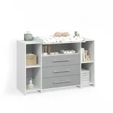 livinity® Wickelkommode Torino, Weiß/Grau, XL mit Schubladen