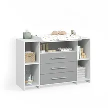 livinity® Wickelkommode Torino, Weiß/Grau, XL mit Schubladen