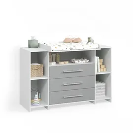 livinity® Wickelkommode Torino, Weiß/Grau, XL mit Schubladen