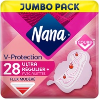 Nana Ultra Régulier Plus Damenbinden mit Flügeln – Moderéées – 28 Handtücher in Einzelbeutel
