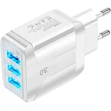 Alecony 5V 3A USB Ladegerät mit QC 3.0 Technologie, 3 Ports Reise Ladeadapter Netzteil Schnellladegerät Wall Charger Adapter Ladestation Kompatibel mit iPhone, iPad, Samsung, Nexus, LG, Xiaomi (Weiß)