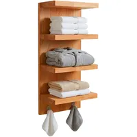 Relaxdays Wandregal Bad, mit 4 Ablagen & 2 Haken, Hängeregal Badezimmer & Küche, Natur