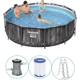BESTWAY Steel Pro Max Frame Pool Set 366 x 100 cm holzoptik inkl. Filterpumpe