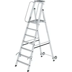 MUNK Aluminium-Stehleiter mit Rollen und Griff 7 Stufen