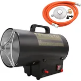 Lospitch Gasheizgeblaese 15kw Gas Heizgeraet inkl Verbindungschlauch und Druckminderer Heizleistung fuer handelsuebliche Gasflaschen, Piezozuendung - Schwarz