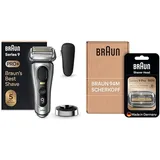 Braun Series 9 Pro+ Rasierer Herren Elektrisch, Elektrorasierer mit 5 Pro Rasierelementen, Wet & Dry, Made in Germany, Silber + Braun Series 9 Pro Scherkopf, Ersatzscherteil Made in Germany, 94M