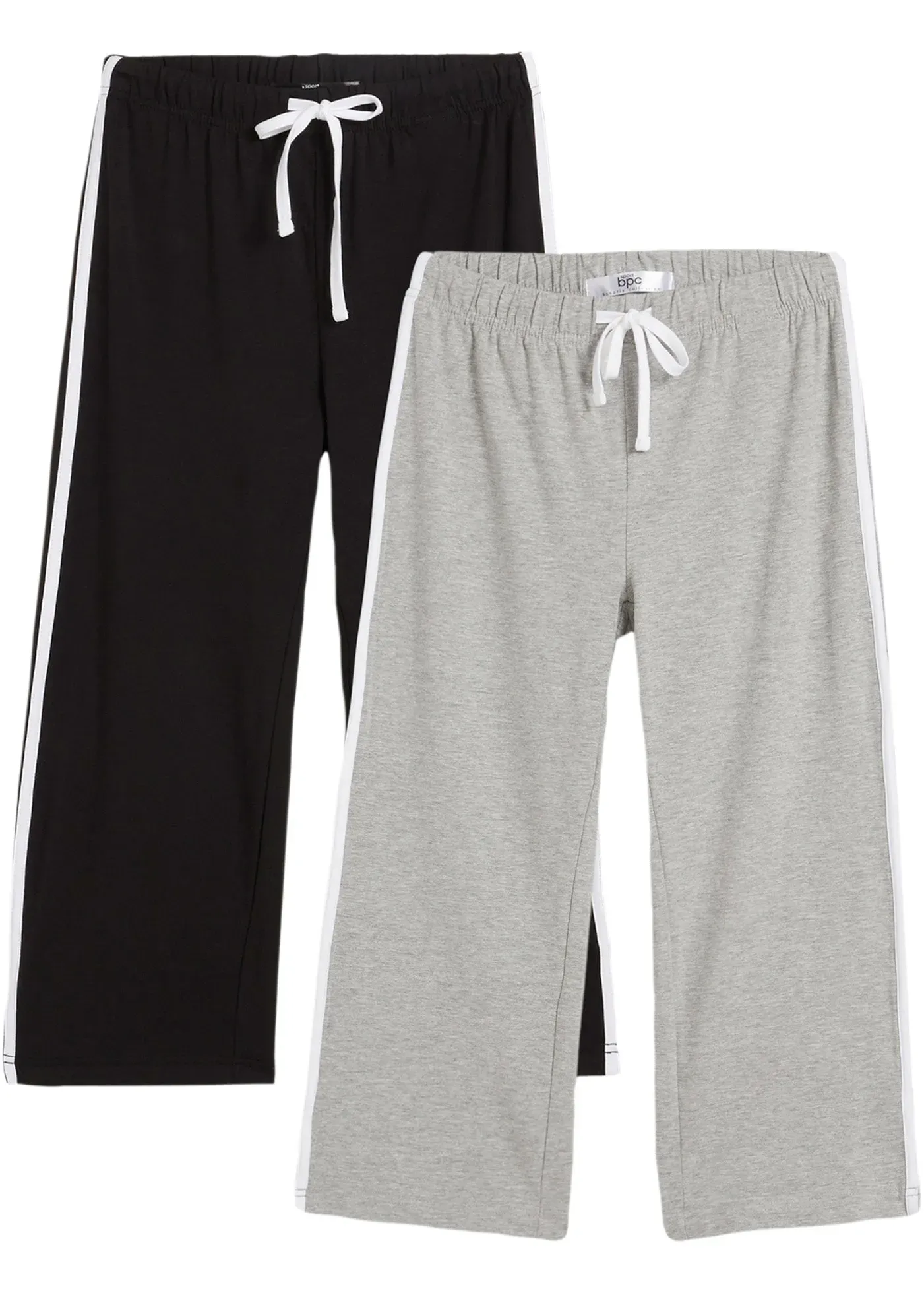 Sporthose BONPRIX, Damen, Gr. 48/50 (XL), N-Gr, schwarz, hellgrau meliert, Jersey, Obermaterial: 86% Baumwolle, 9% Viskose, 5% Elasthan, kontrastfarbene Details, meliert, unifarben, skinny fit 3/4-Länge, Hosen Sporthose, Capri-Sporthose, skinny fit mit geradem Bein