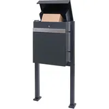 MCW Paketkasten mit Standfuß MCW-K41, Paketbox Paketstation Standbriefkasten, Metall ~ verzinkt anthrazit-Edelstahl