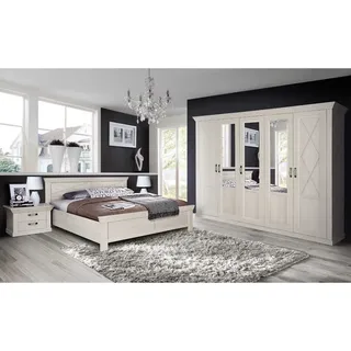 expendio Schlafzimmer-Set Kasimir 73, (Spar-Set, 4-tlg), Pinie weiss 180x200 cm im Landhausstil weiß