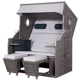deVries PURE® Strandkorb Wave XL - PE grey - Dessin 390, BxTxH: 140x80x160 cm, Halblieger, Ostsee-Strandkorb, lackiertes Pinienholz - Holz-Bullaugen - inkl. Schutzhülle grau