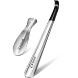 ZOMAKE Schuhlöffel Lang 42cm,Langer Schuhanzieher Metall,Klein Schulöffel Edelstahl Stabil Kinder(2er Silber)