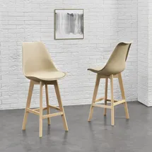 [en.casa] 2er-Set Barstuhl mit Rückenlehne Buche-Gestell Beige en.casa