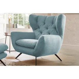 KAWOLA Hochlehnsessel CHARME Cord 72 x 100 x 80 cm Hellblau mit Kissen