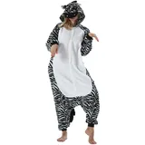 AKAAYUKO Damen Karneval Kostüm Pyjama Herren Weihnachten Halloween Jumpsuit Schlafanzug Tiere Onesie Overall Nachtwäsche Faschingskostüme Zebra - XL