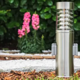 hofstein Außenleuchte Edelstahl 40 cm mit 2 Steckdosen, Kunststoff-Scheiben, IP44, silber