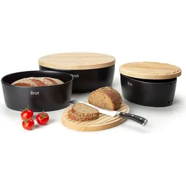 Continenta Brottopf mit Holzdeckel oval 27 cm matt schwarz