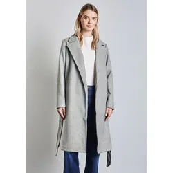 Langjacke STREET ONE, Damen, Gr. 42, grau (metallic grau), Stoff, Obermaterial: 100% Polyester; Futter: 100% Polyester, unifarben, casual, gerade knielang, V-Ausschnitt, Langarm Bündchen, Jacken, mit Bindegürtel