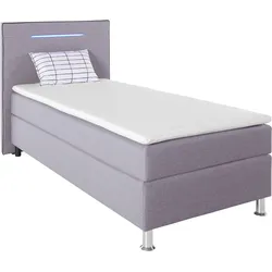 Boxspringbett, inkl. LED-Beleuchtung, Topper und Kissen, hellgrau/anthrazit, , 89360863-0 Struktur (100% Polyester)   Holzwerkstoff   LED-Beleuchtung