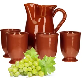 Mambocat 5tlg. Tongeschirr Set Tonkrug 1L + 4 Tonbecher 175ml braun glasiert