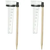 Relaxdays Regenmesser 2er Set, mit Stab, Niederschlagsmesser Garten, Skala 35mm/m2, Kunststoff & Holz, natur/transparent