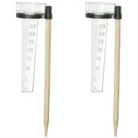 Relaxdays Regenmesser 2er Set, mit Stab, Niederschlagsmesser Garten, Skala 35mm/m2, Kunststoff & Holz, natur/transparent