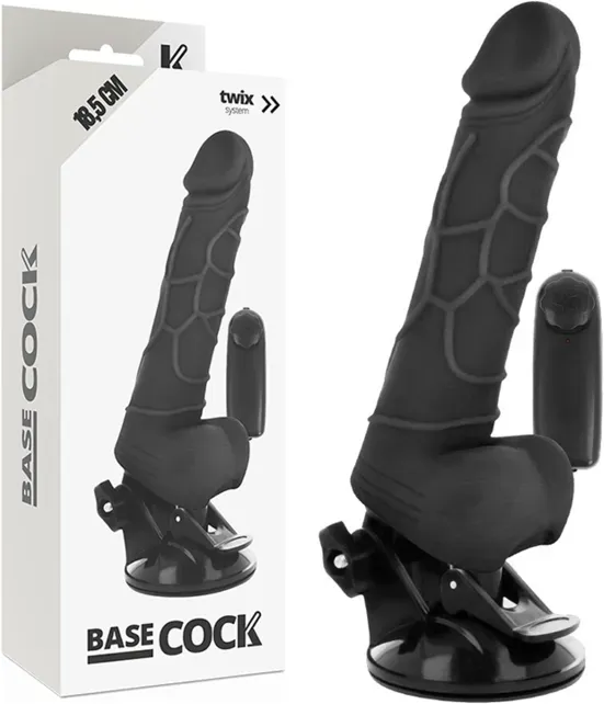 BASECOCK - Realistischer Vibrator mit Fernbedienung Natur, 18,5 cm Ø 4 cm - Schwarz