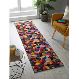 Flair Rugs "Dynamic", bunt (multi), B:66cm H:10mm L:230cm, Polypropylen, Teppiche, Läufer, fußbodenheizungsgeeignet, Cube Muster, bunt, Wohnzimmer, Läufer
